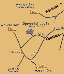 Spreetshoogte Guest Farm & Camp Site Windhoek Namibia map