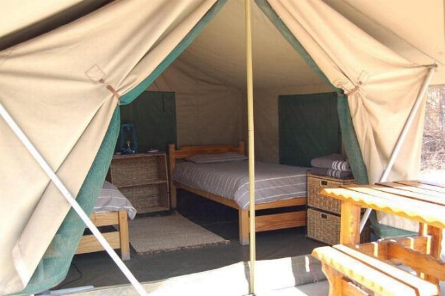 Bedded tent interior
